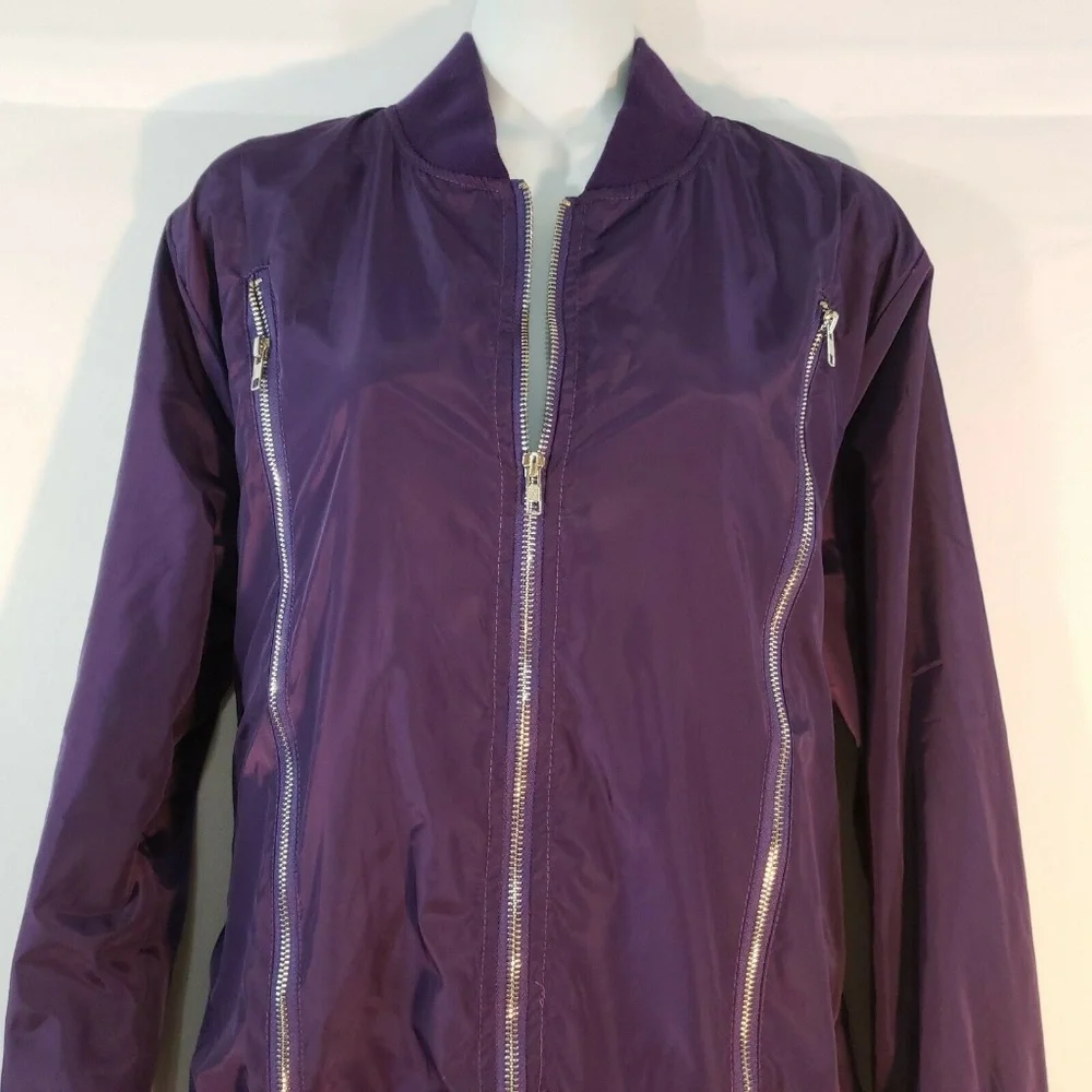 Zeagoo Womens Satin‎ Jacket Short Bomber Purple Sil